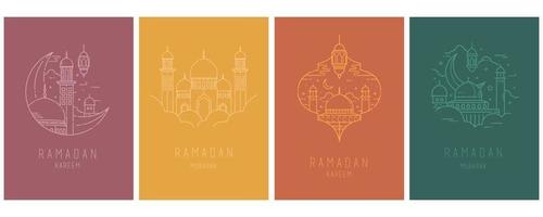 Ramadan kareem greeting card outline style with retro boho design vector