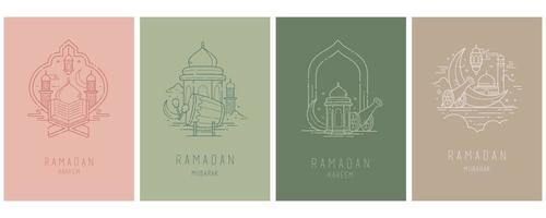 Ramadan kareem greeting card outline style with retro boho design vector