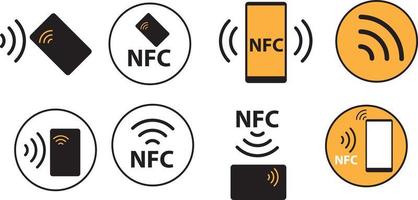 conjunto de iconos nfc. logotipo de signo de pago inalámbrico sin contacto. tecnología nfc contacto menos tarjeta de crédito. logotipo de pago sin contacto. icono de pagos nfc para aplicaciones. vector