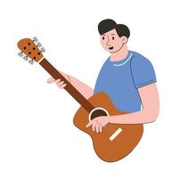 Gente de carácter hobby tocando la ilustración de vector de guitarra