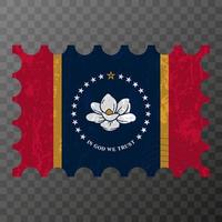 sello postal con la bandera grunge del estado de mississippi. ilustración vectorial vector