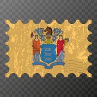 Postage stamp with New Jersey state grunge flag. Vector illustration.