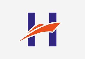 letra h logotipo de envío símbolo de velero. icono de barco de vela de barco náutico vector