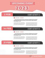 Upcoming monthly event schedule flyer poster template. vector