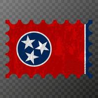 Postage stamp with Tennessee state grunge flag. Vector illustration.