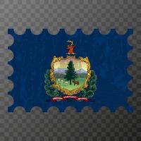Postage stamp with Vermont state grunge flag. Vector illustration.