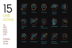 Mental activity color linear icons set vector