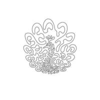 Single one curly line drawing beautiful peacock. Continuous line drawing graphic design vector illustration of peacock open their feathers is beautiful for icon, symbol, boho poster