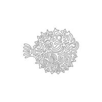 Continuous curve one line drawing of pufferfish which spines on skin. Single line editable stroke vector illustration of cute balloonfish for logo, wall decor, poster print decoration