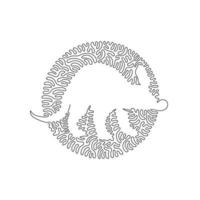 Single curly one line drawing of aadvark long pig-like snout abstract art. Continuous line draw graphic design vector illustration of cute aardvark for icon, symbol, company logo, boho poster