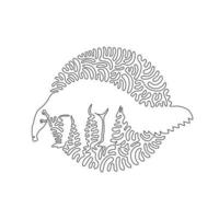 dibujo continuo de una línea curva del arte abstracto espeluznante del oso hormiguero en círculo. ilustración de vector de trazo editable de una sola línea de mamíferos que comen insectos para logotipo, decoración de pared y decoración de impresión de póster