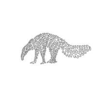 Continuous curve one line drawing of anteater have heavy claws. Curve abstract art. Single line editable stroke vector illustration of big mammals for logo, wall decor and poster print decoration