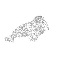 Continuous curve one line drawing abstract of adorable adult walrus have prominent tusks. Single line editable stroke vector illustration of huge walrus for logo, wall decor, poster print decoration