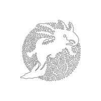 Continuous curve one line drawing of cute axolotl abstract art in circle. Single line editable stroke vector illustration of exotic axolotl amphibians for logo, wall decor, aesthetical boho print