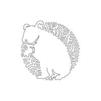 Continuous curve one line drawing of standing hamster abstract art in circle. Single line editable stroke vector illustration of awesome hairy hamster for logo, wall decor, boho poster