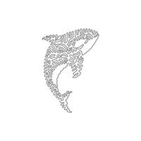 Single swirl continuous line drawing of orca pectoral fins abstract art. Continuous line draw graphic design vector illustration style of savage predators orca for icon, sign, minimalism modern wall