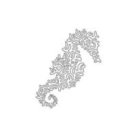 Single one curly line drawing of beautiful seahorse abstract art. Continuous line draw graphic design vector illustration of friendly seahorse for icon, symbol, company logo, boho poster