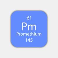 Promethium symbol. Chemical element of the periodic table. Vector illustration.