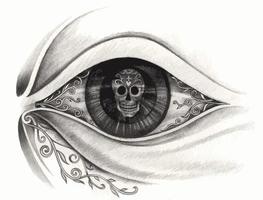 Art surreal eye mix skull tattoo. Hand drawing and make graphic vector. vector