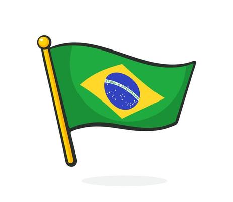 Cartoon illustration of flag of Brazil on flagstaff