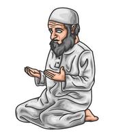 vector musulmán sentado con las piernas cruzadas rezando