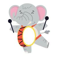 Cute cartoon animal elephant playing the drum vector