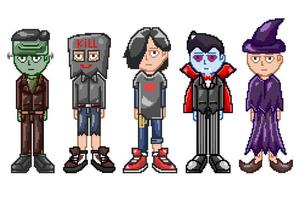 paquete de personajes de pixel art de la primera edición vector