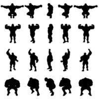 360 rotation big muscular man silhouette and bodybuilder pose vector