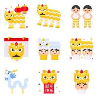 Lion dance related vector icon set 2