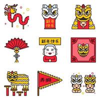 Lion dance related vector icon set 4