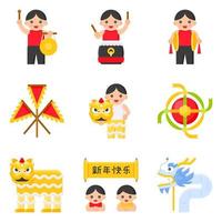 Lion dance related vector icon set