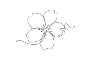 Single one line drawing Flower blossom Sakura. Cherry blossom concept. Continuous line draw design graphic vector illustration.