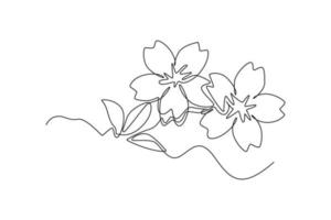 Single one line drawing Cherry tree spring flower. Cherry blossom concept. Continuous line draw design graphic vector illustration.