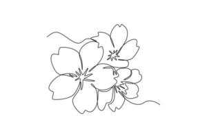 Single one line drawing Cherry tree spring flower. Cherry blossom concept. Continuous line draw design graphic vector illustration.