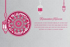 Mandala in white and pink design with arabic text mean is Ramadan is the month in which the Quran was revealed vector