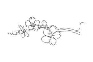 Single one line drawing Cherry tree spring flower. Cherry blossom concept. Continuous line draw design graphic vector illustration.