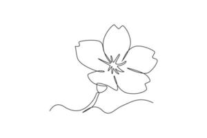 Single one line drawing Flower blossom Sakura. Cherry blossom concept. Continuous line draw design graphic vector illustration.