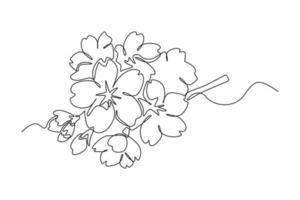 Single one line drawing Cherry tree spring flower. Cherry blossom concept. Continuous line draw design graphic vector illustration.