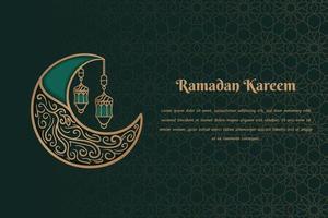 Ramadan kareem background with ornamental crescent moon design in green pattern background design vector