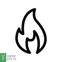 icono de línea de llama de fuego. estilo de esquema simple. símbolo de pasión, logotipo inflamable, parrilla, calor, caliente, concepto de advertencia de quemadura, señal de luz. diseño de ilustración vectorial aislado sobre fondo blanco. eps 10. vector