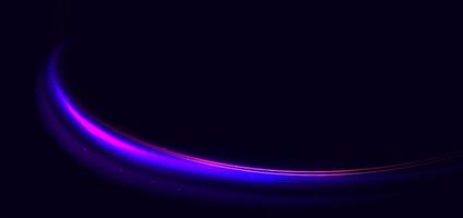 Abstract technology futuristic neon curved glowing blue and pink light lines with speed motion blur effect on dark blue background. vector