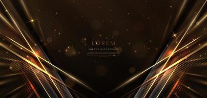 Abstract elegant black background with golden line and lighting effect sparkle. Luxury template design. vector