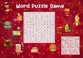 Fast food characters on word search puzzle game vector