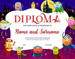 Kids diploma with cartoon vitamin superheroes vector