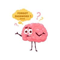 Forgot password cartoon brain character, access vector