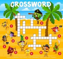 Crossword grid game, cartoon funny fruit pirates vector