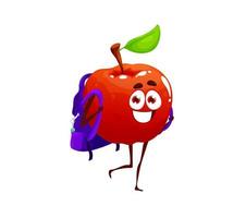 personaje lindo de manzana roja de dibujos animados con mochila vector