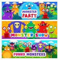 Cartoon monster characters, vector show invitation