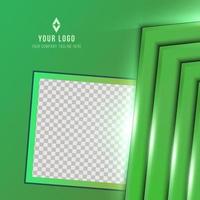 Abstract green geometric flyer with deep gradient and vanishing geometric shapes. Modern template for social media banner. Contemporary material design with paper cut out realistic shadow. vector