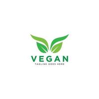 vector de logotipo vegano. ilustración verde natural con hojas para logotipo, pegatina y etiqueta.